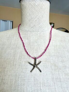 Boho Pink Beaded Starfish Pendant Necklace